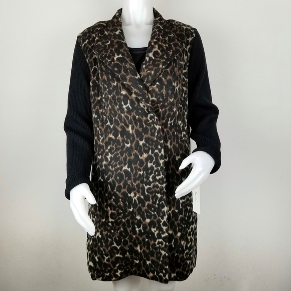 Kenneth Cole Jackets & Blazers - Kenneth Cole Lg Cheetah Pea Coat Black Knit Sleeve